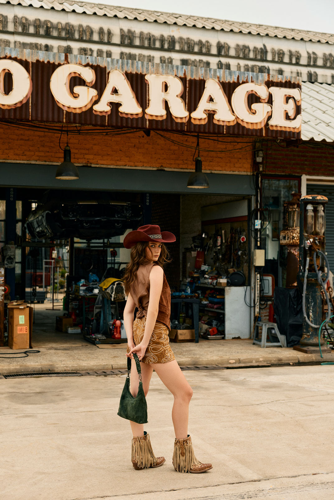 Juniper Trail Genuine Suede Bag for Women in forest green with extra strap
