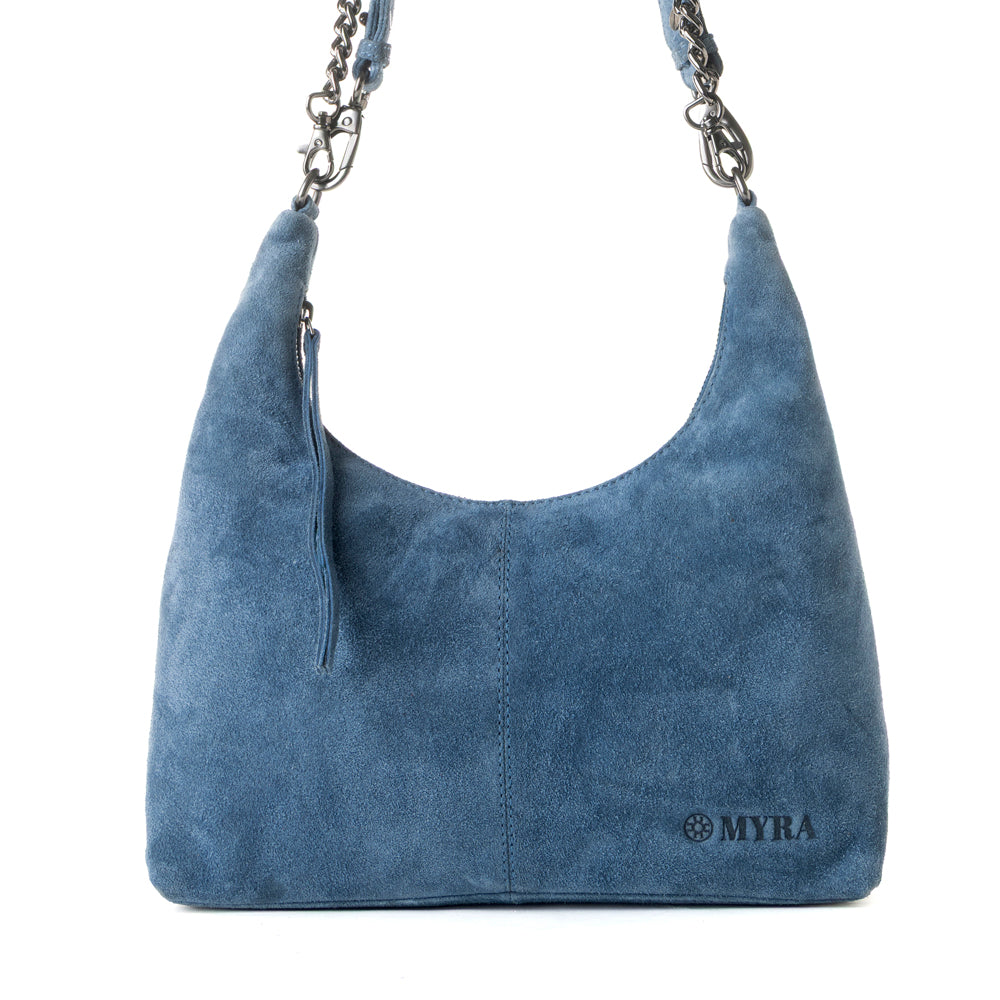Juniper Trail Genuine Suede Bag for Women in denim blue with extra strap