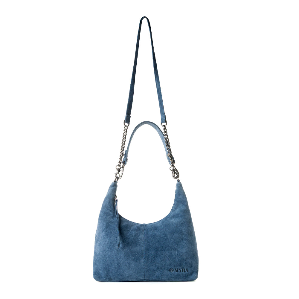 Juniper Trail Genuine Suede Bag for Women in denim blue with extra strap