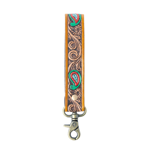 Emerald Ember Handtooled Leather Keyfob in Desert Green