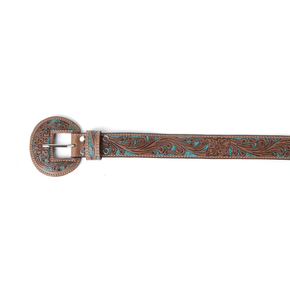 Western Wreath Leather Belt in Bronco Sky