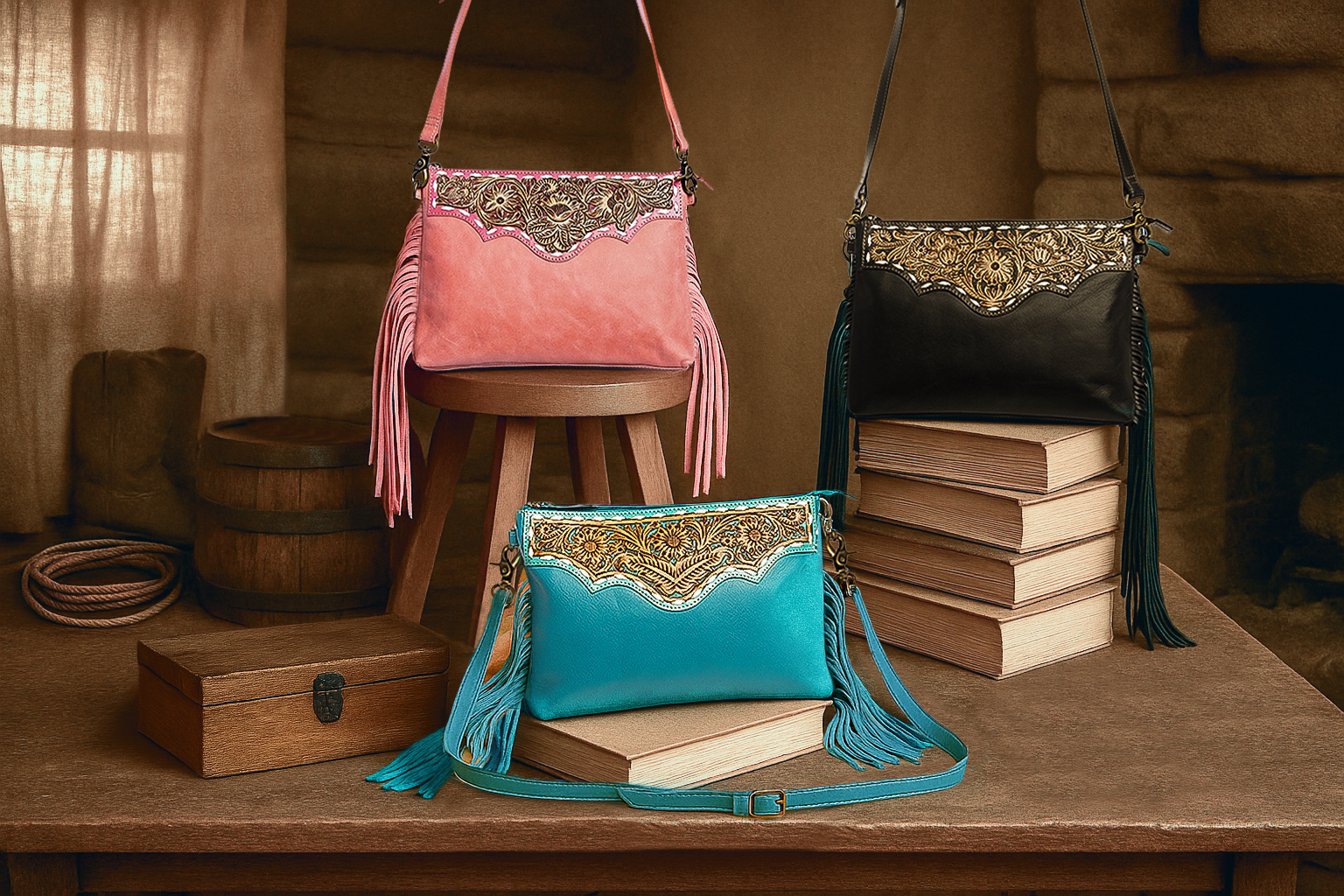 Chaparral Ridge Hand-Tooled Bag In Pink