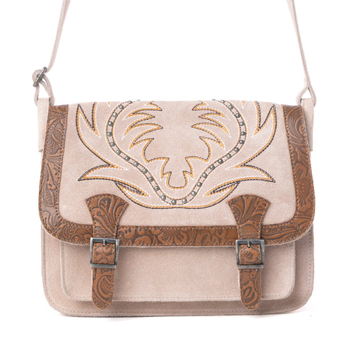 Amberwood Suede Leather Boot Embroidered Leather Bag in Amber