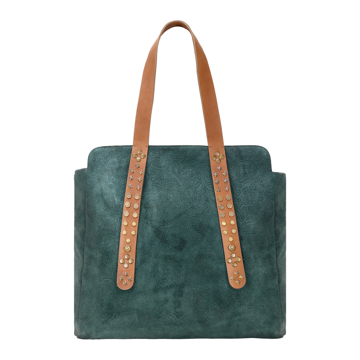 Agarita Tote Bag for Women in green with embossed leather
