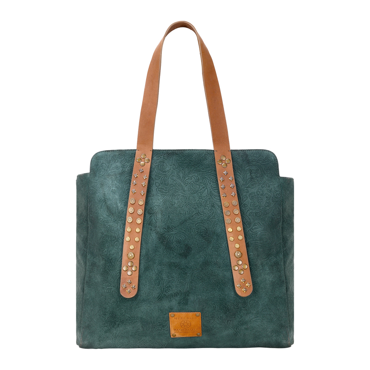 Agarita Tote Bag for Women in green with embossed leather