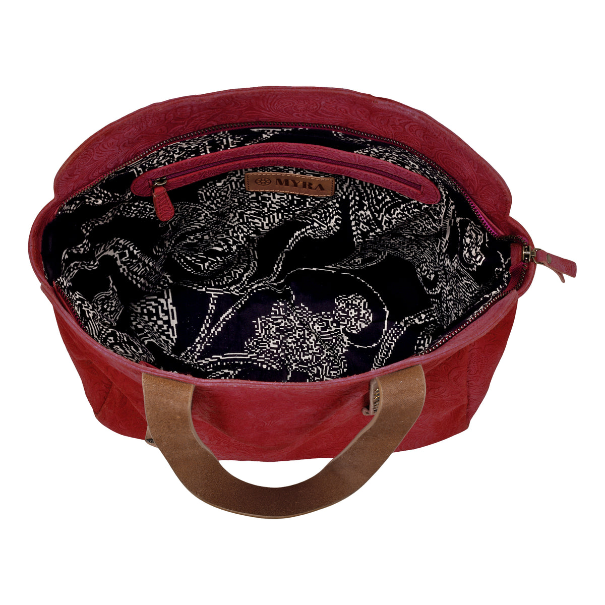 Agarita Tote Bag for Women in rust with embossed leather
