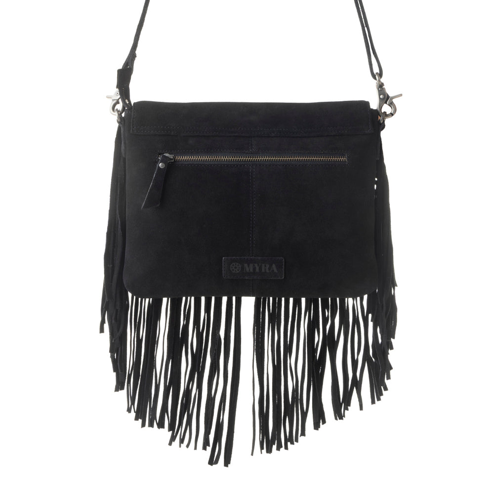 Lucky Charm Leather Bag for Women in black with fringe and horseshoe detail