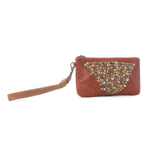 Nova Point Studded Wash Leather Pouch in Bronzed Amber
