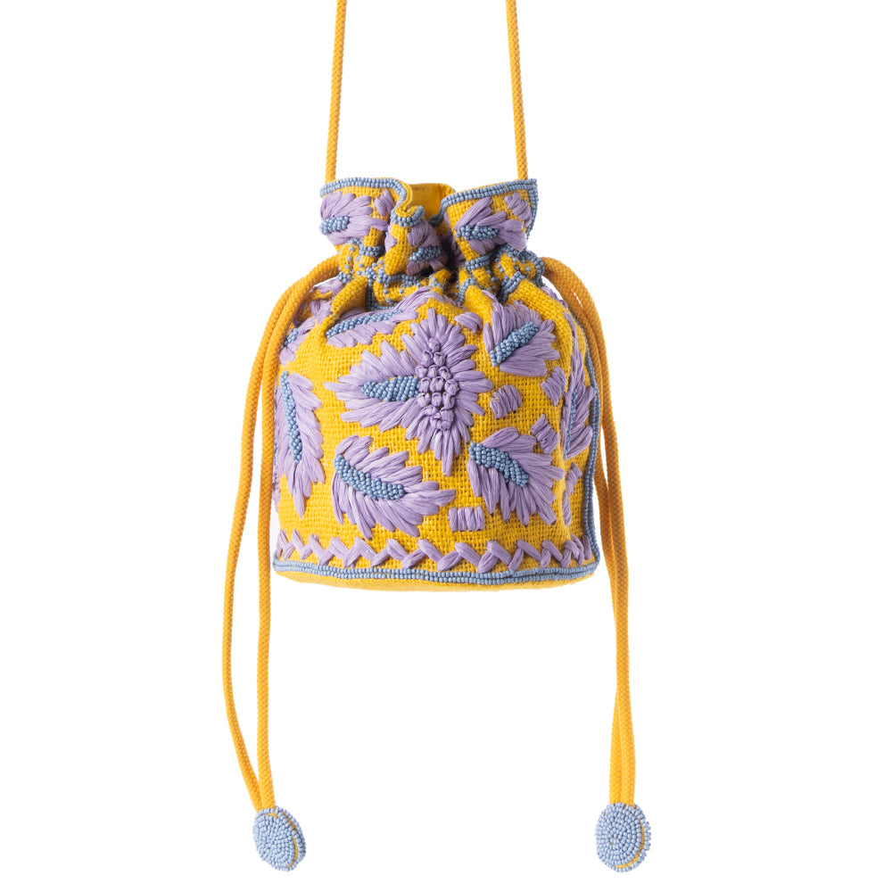 Honey Vine Western Bucket Bag for Women in Yellow with embroidered detail