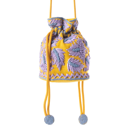 Honey Vine Western Bucket Bag for Women in Yellow with embroidered detail