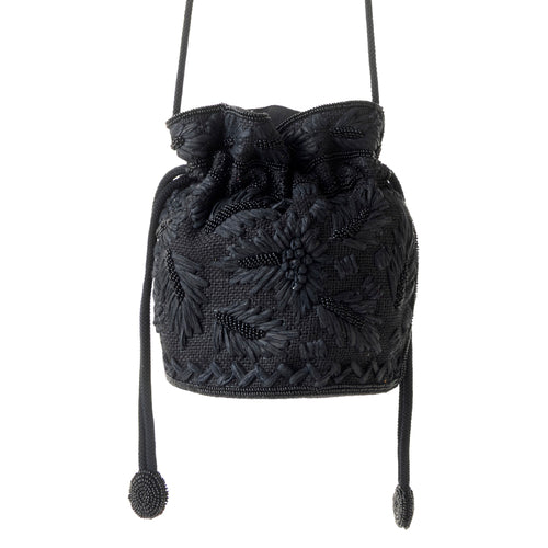 Honey Vine Western Bucket Bag for Women in Black with embroidered detail