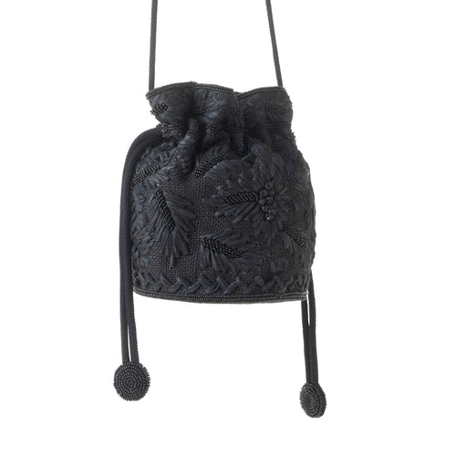 Honey Vine Western Bucket Bag for Women in Black with embroidered detail