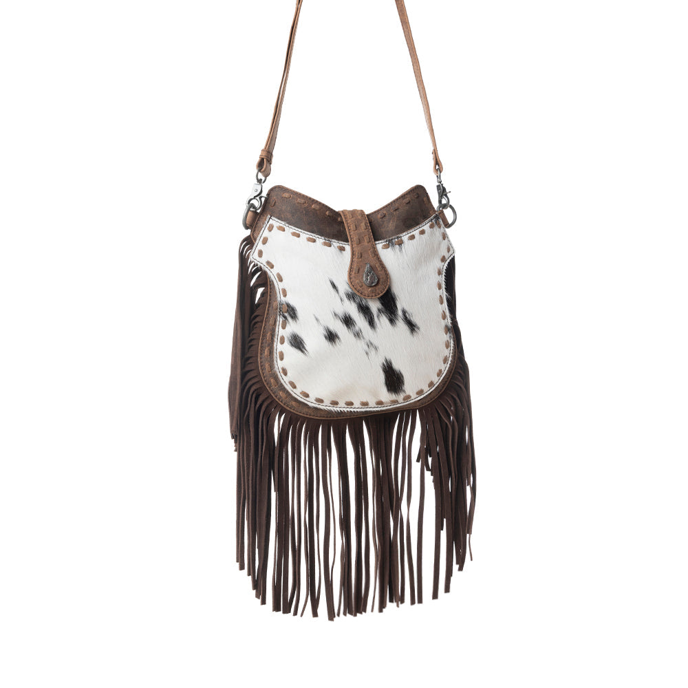 Myra Maverick Mist Hairon Leather Bag in Speckled Ivory