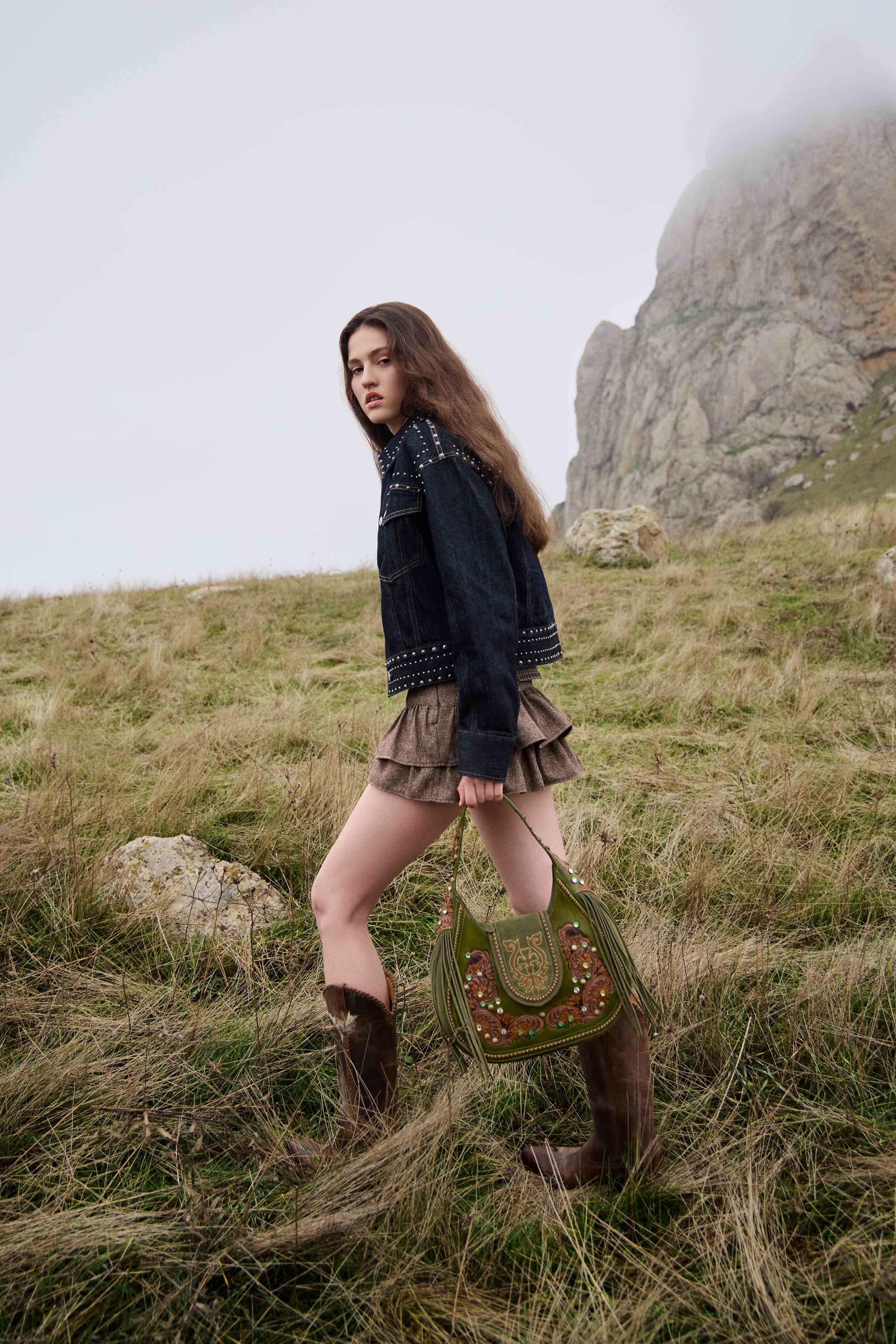 Myra Sierra Grove Handtooled Leather Bag in Western Fern