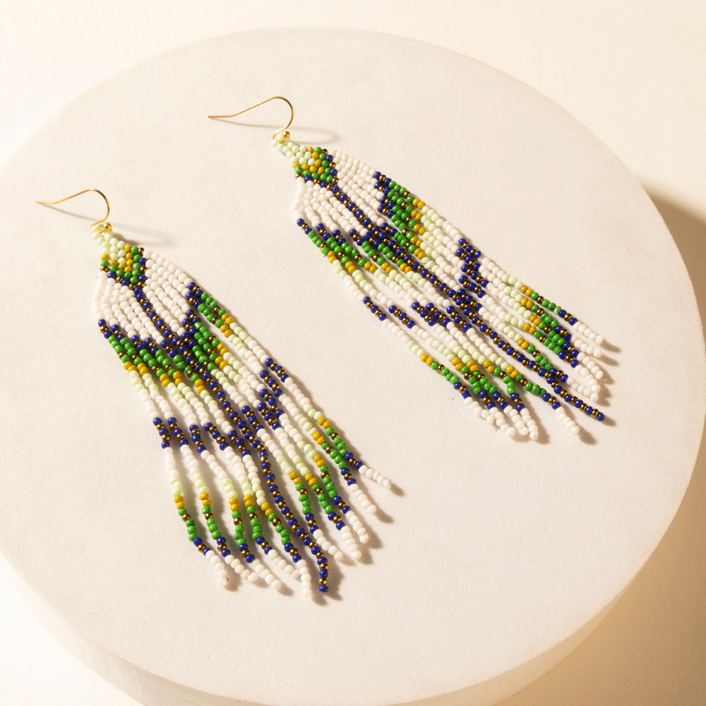 Sage Sky Beaded Fringe Earrings in Cactus Crest