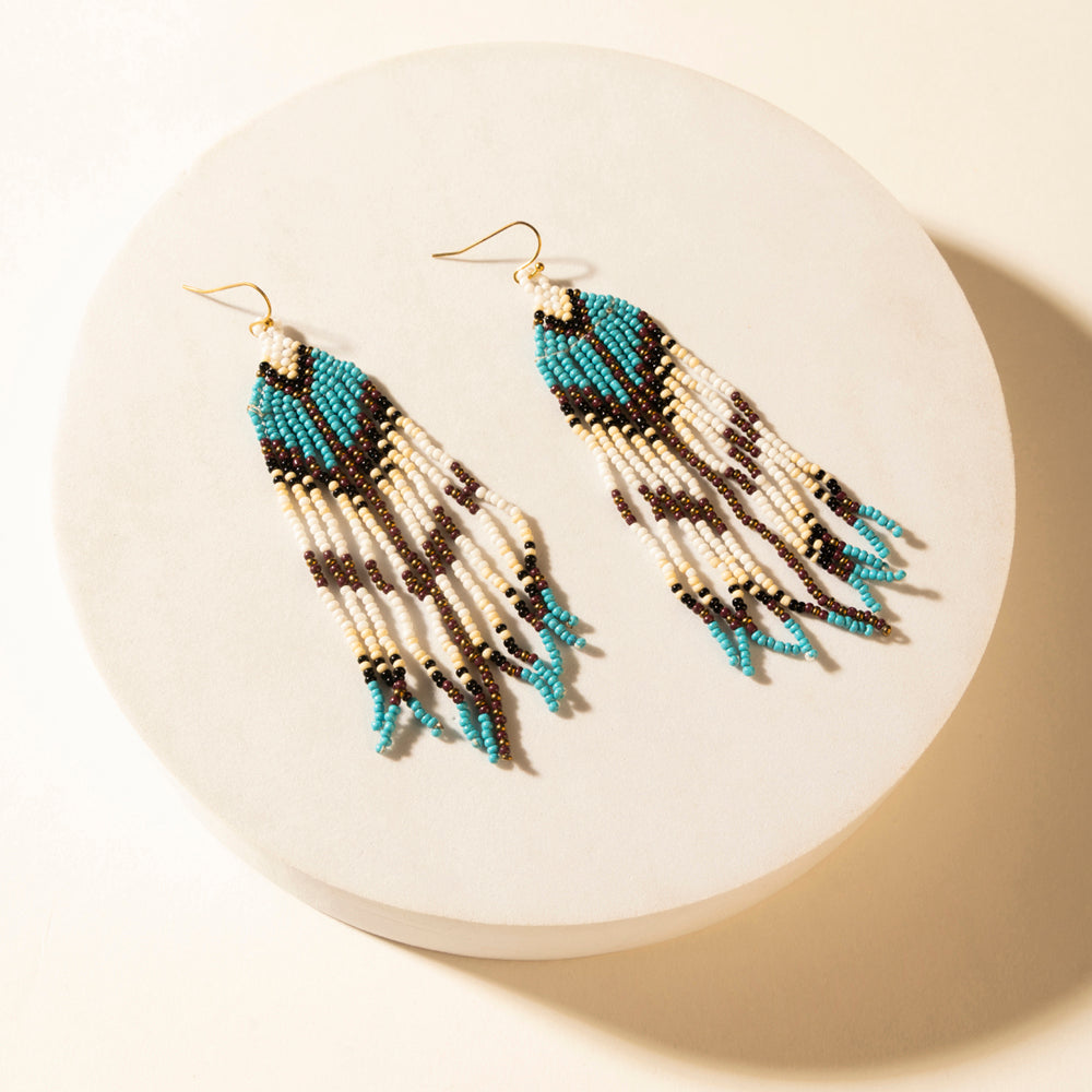 Painted Canyon Beaded Fringe Earrings in Prairie Sky