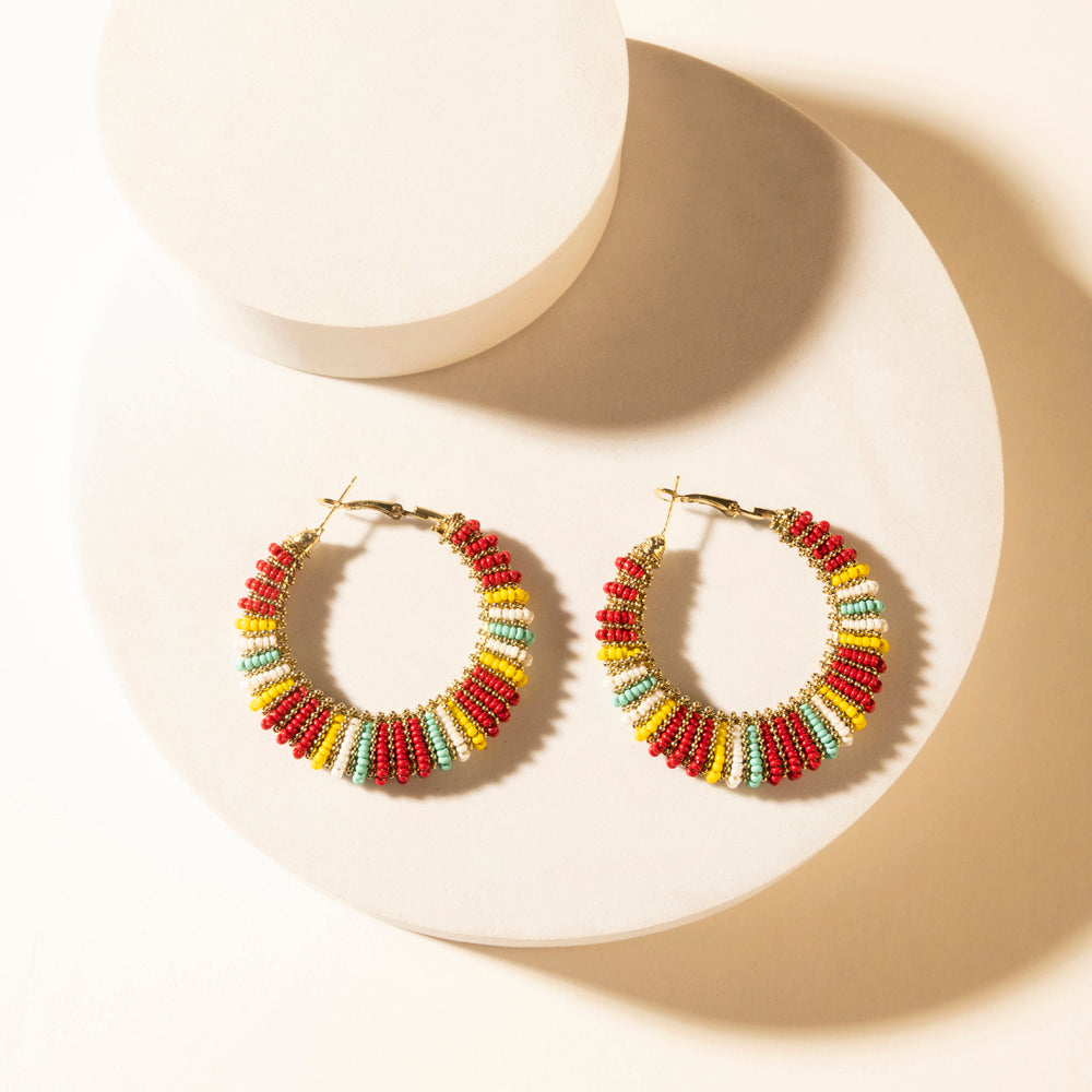 Barrel Race Beaded Hoop Earrings in Rodeo Berry
