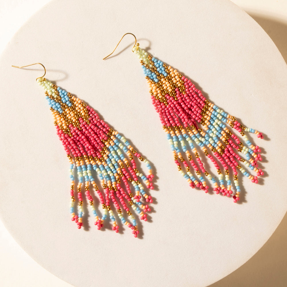 Rosebonnet Beaded Fringe Earrings in Bloomin' Pink