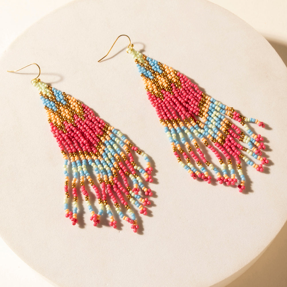 Rosebonnet Beaded Fringe Earrings in Bloomin' Pink