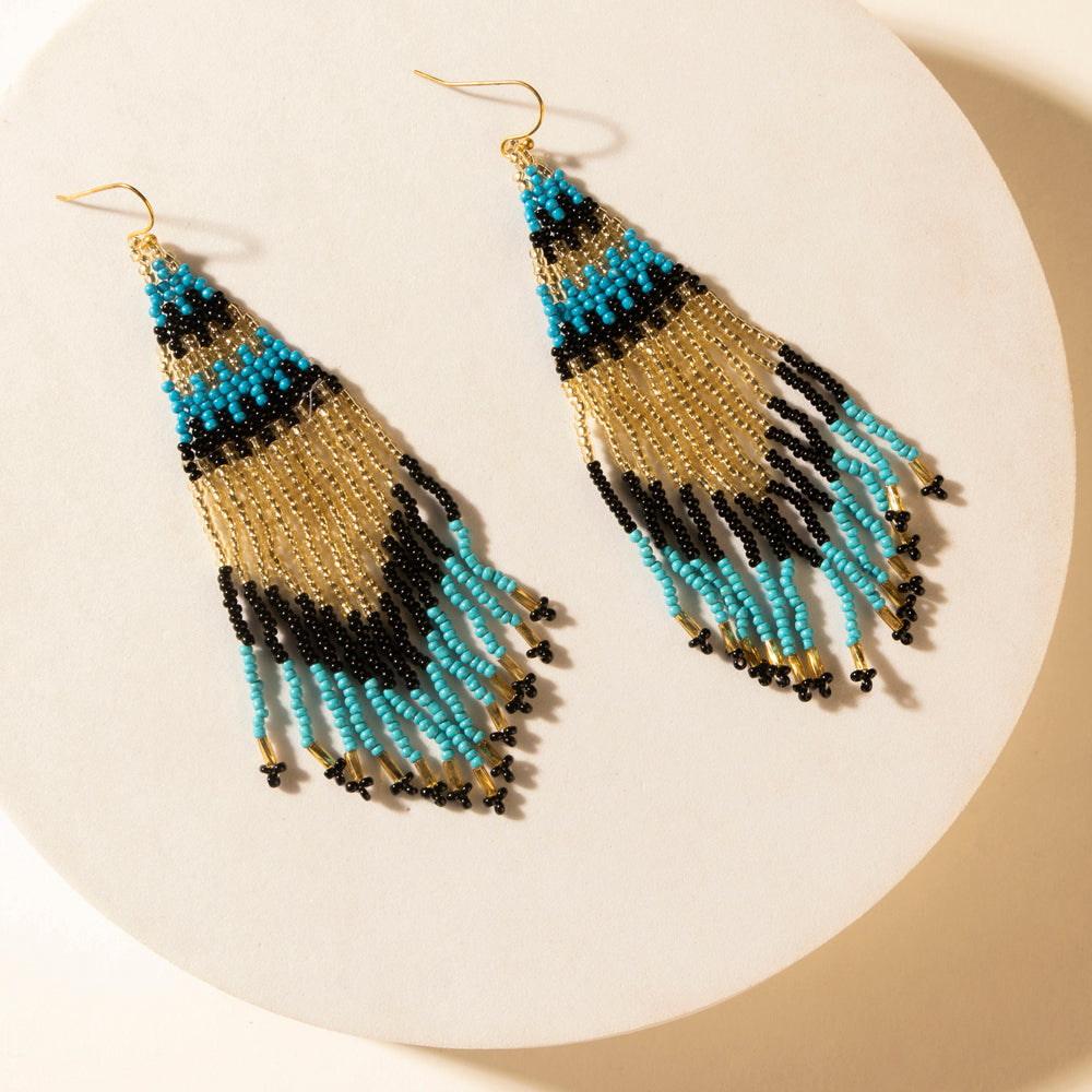 Dune Glow Beaded Fringe Earrings in Skyfall Blue