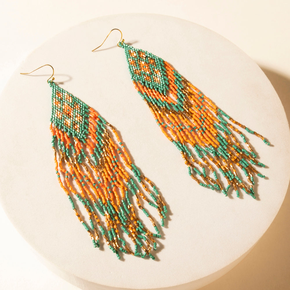 Sundance Ember Beaded Fringe Earrings in Gilded Coral