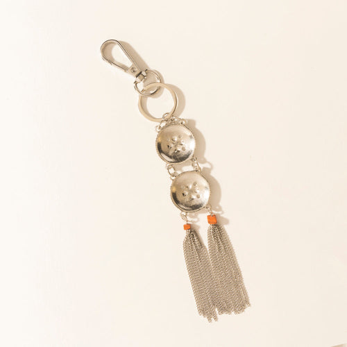Duo Medallion Tassel Keychain in Nickel Steel