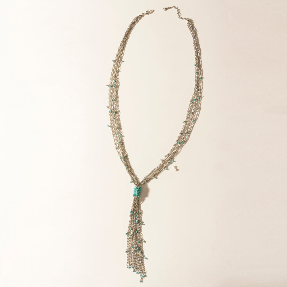 Mist River Tassel Necklace in Silver Mix