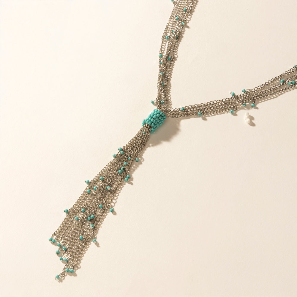 Mist River Tassel Necklace in Silver Mix