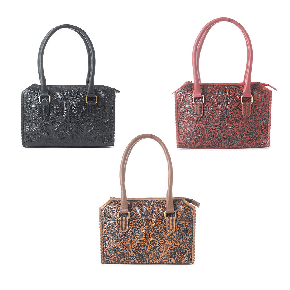 Midnight Grace Handtooled Leather Bag in Red