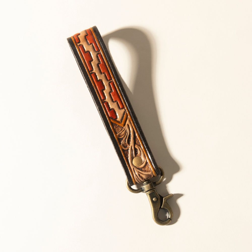 Myra Red Rock Path Handtooled Leather Keyfob in Mesa Brick