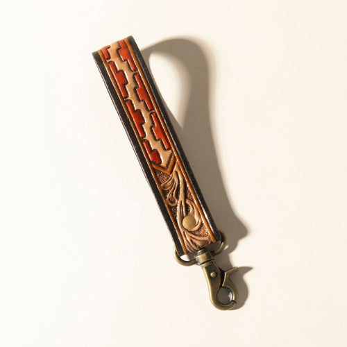 Myra Red Rock Path Handtooled Leather Keyfob in Mesa Brick