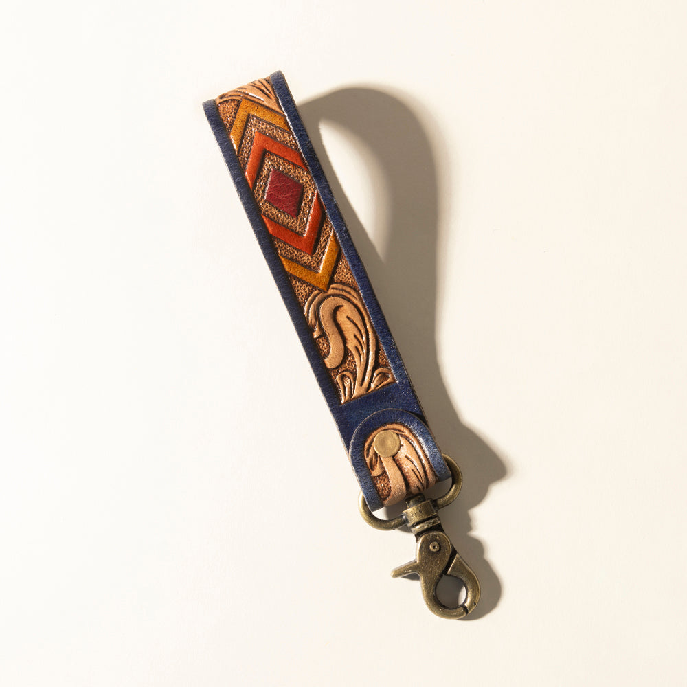 Myra Sedona Breeze Handtooled Leather Keyfob in Oxide Red