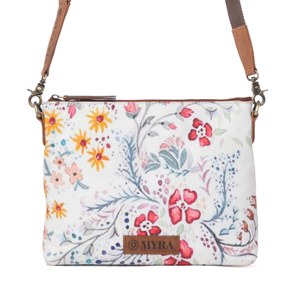Wildflower Trail Cotton & Leather Crossbody Bag in Spring Sand