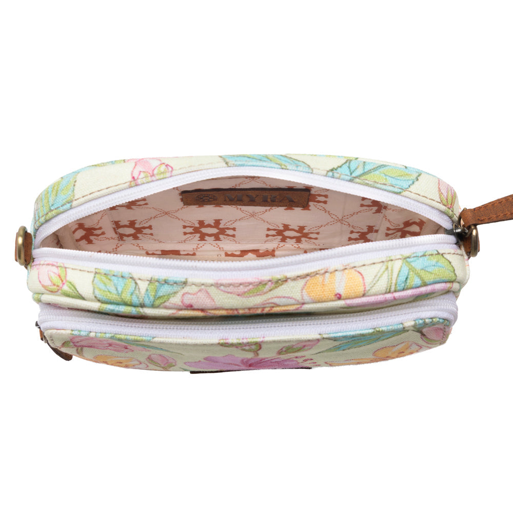 Meadow Song Cotton & Leather Crossbody Bag in Lemon Blossom