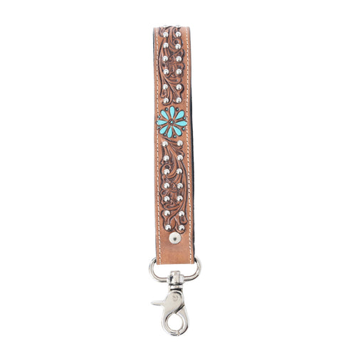 Desert Daisy Handtooled Leather Keyfob in Cactus Umber