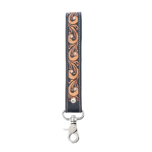 Western Whirl Handtooled Leather Keyfob in Desert Brown