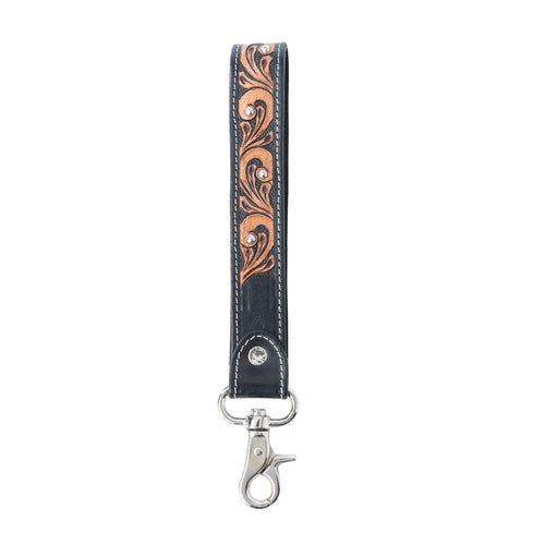 Western Whirl Handtooled Leather Keyfob in Desert Brown