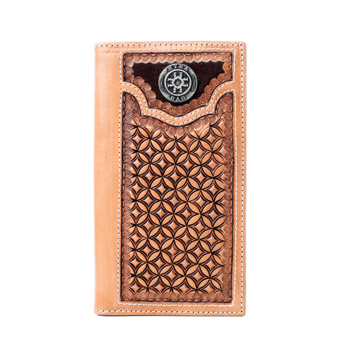 Starweave Dusk Handtooled Leather Wallet for Men in Aged Sienna