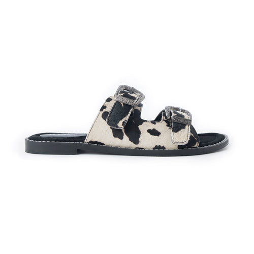 Midnight Grove Hairon Leather Sandals in Ranch Ivory