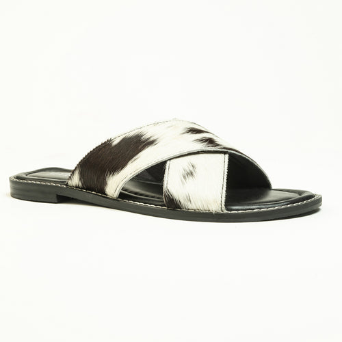 El Paso Dawn Hairon Leather Sandals in Speckled White