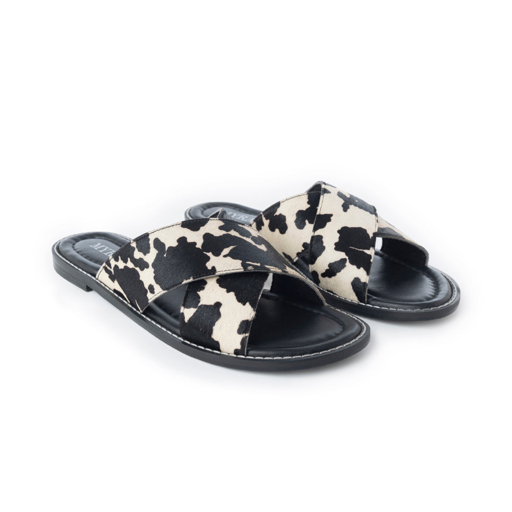 El Paso Dawn Hairon Leather Sandals in Speckled White