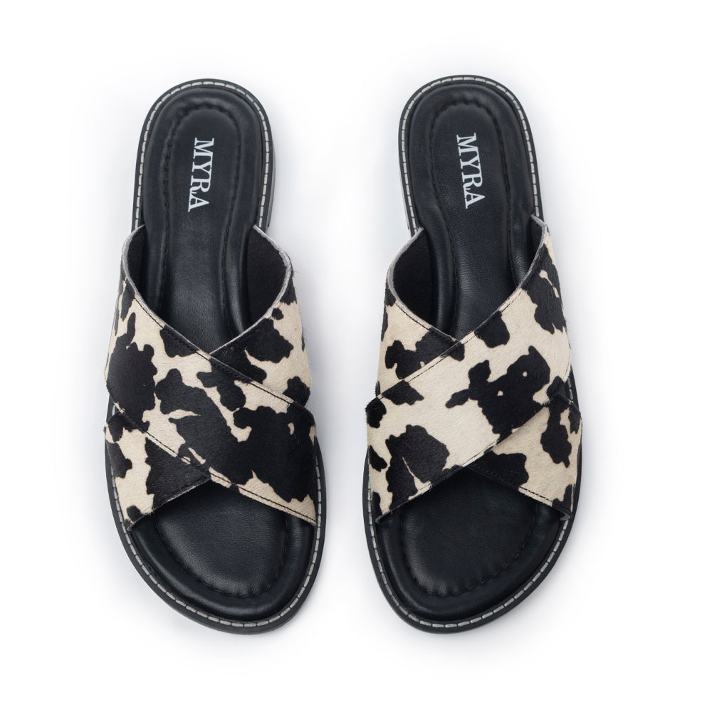 El Paso Dawn Hairon Leather Sandals in Speckled White