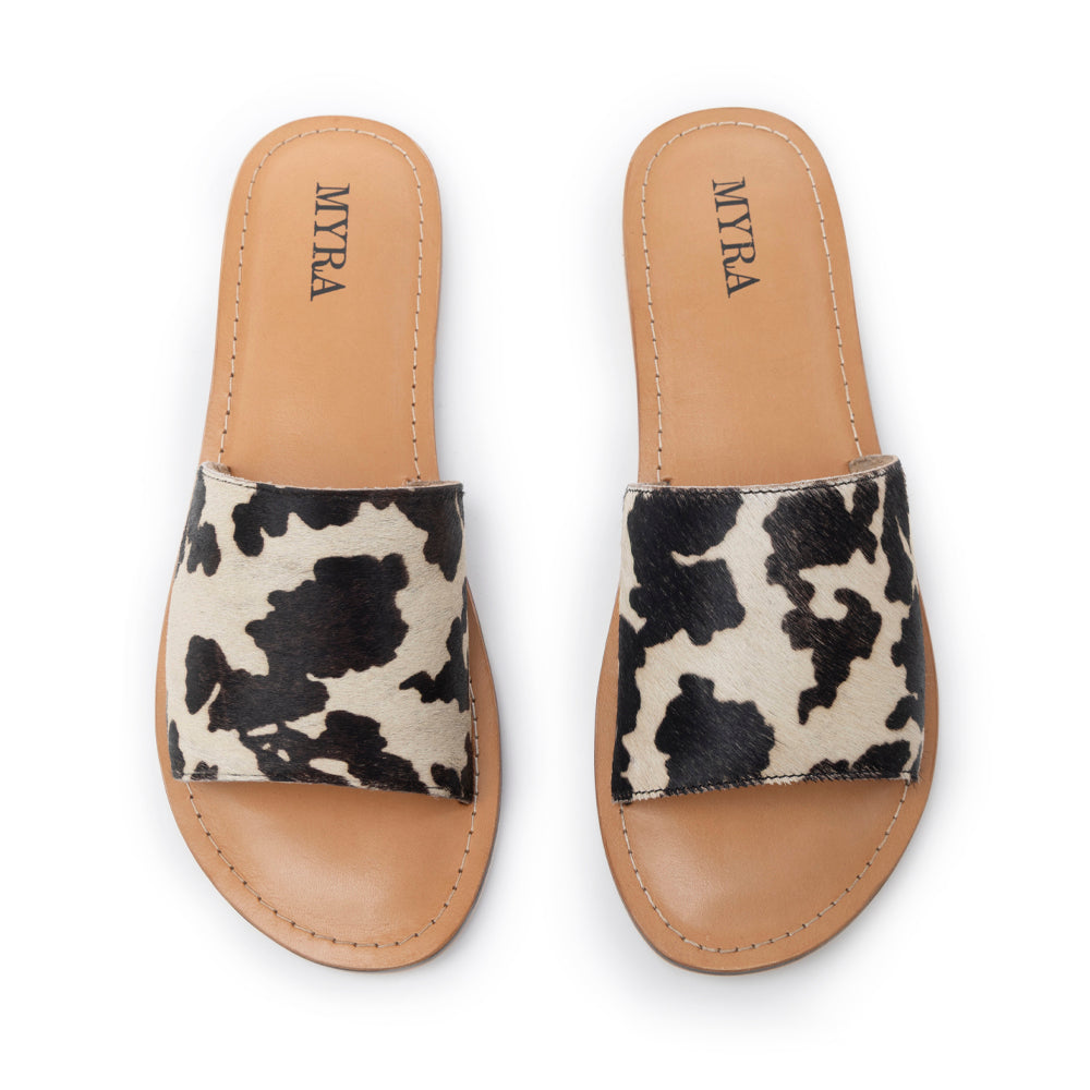 Mojave Herd Hairon Leather Sandals in Creamhide White