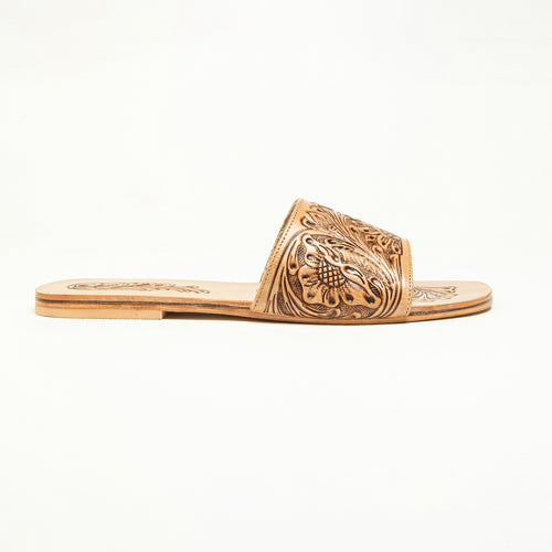 Cactus Lace Handtooled Leather Sandals in Charred Brown