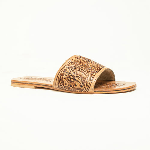Cactus Lace Handtooled Leather Sandals in Charred Brown
