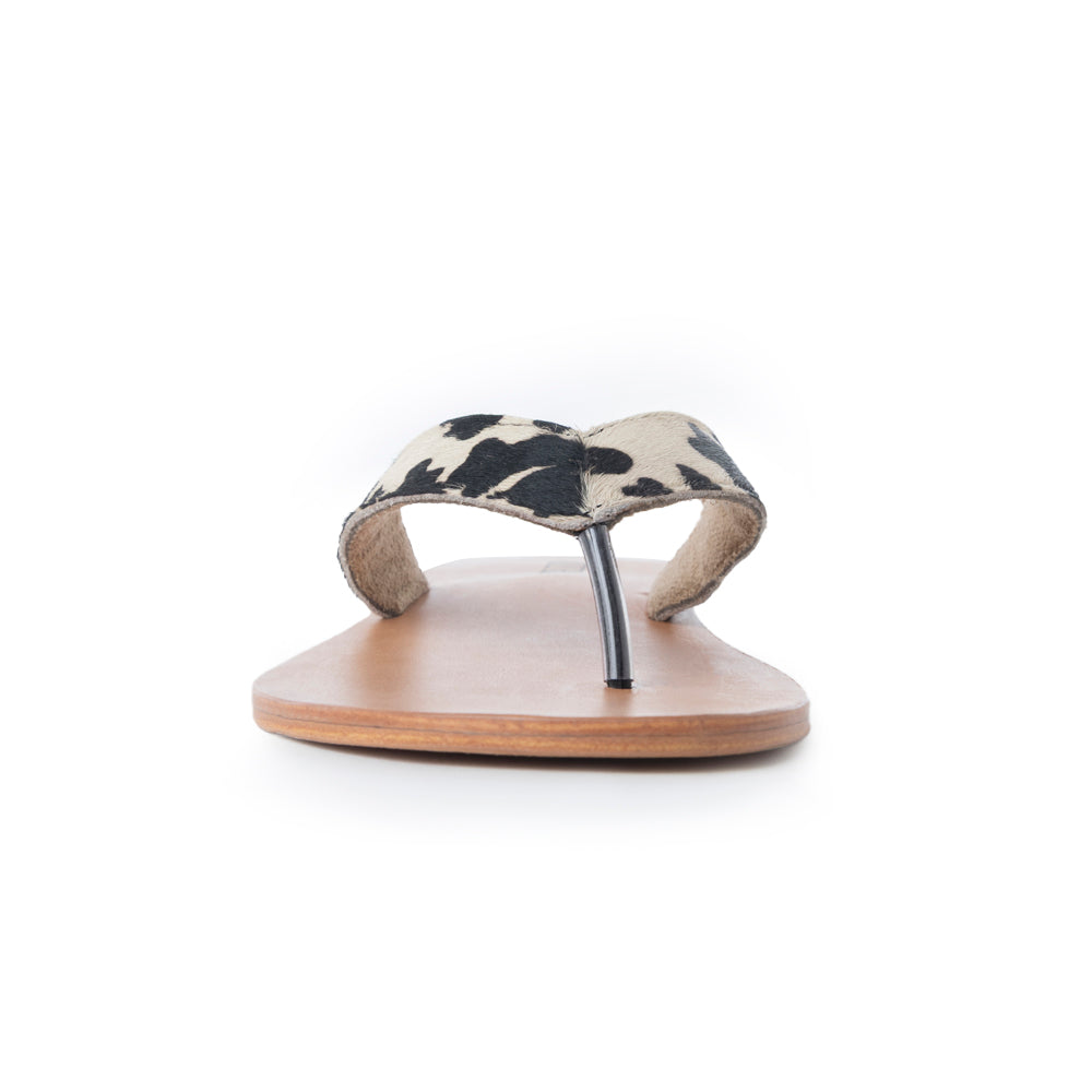 Echo Valley Hairon Leather Sandals in Spotted Ivory