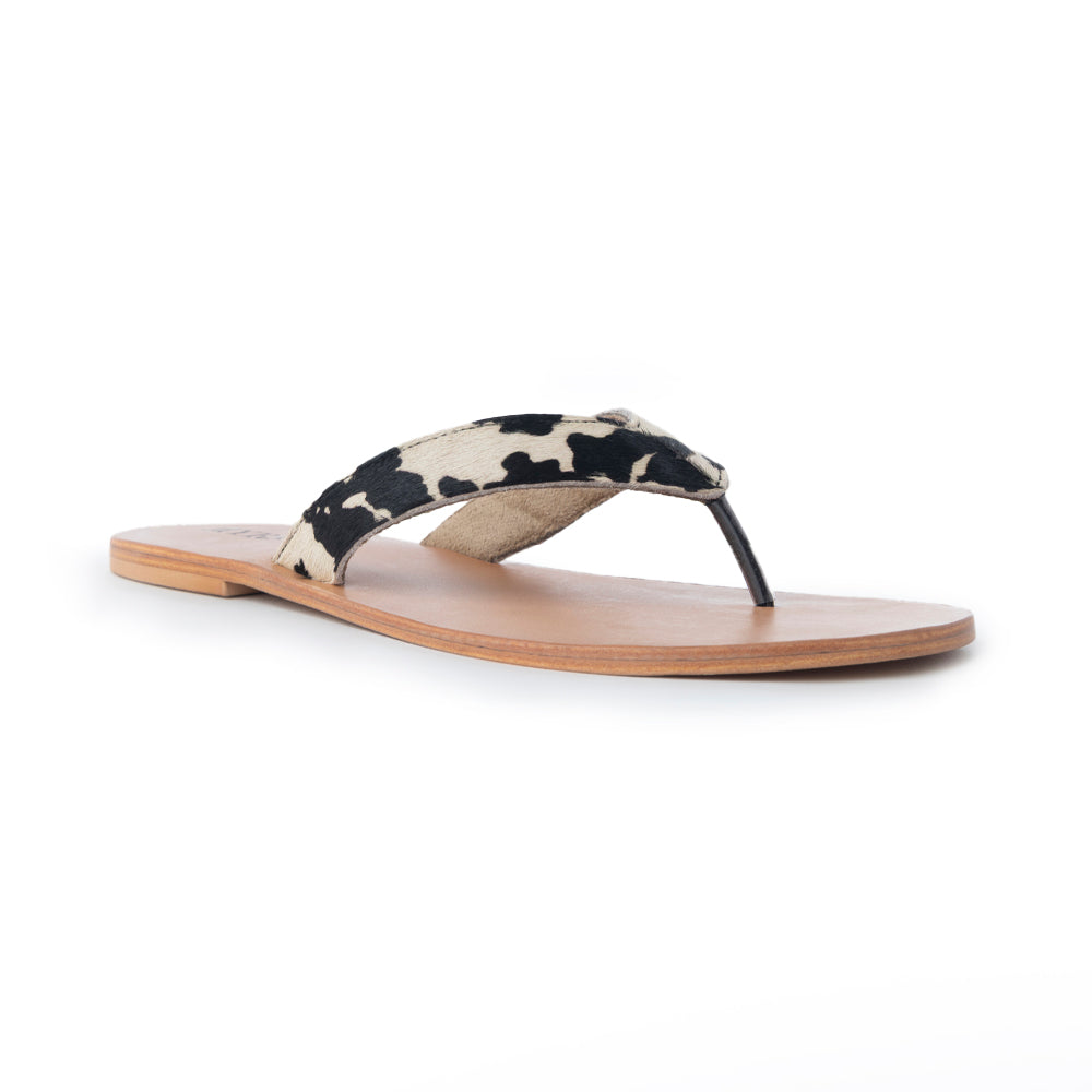 Echo Valley Hairon Leather Sandals in Spotted Ivory