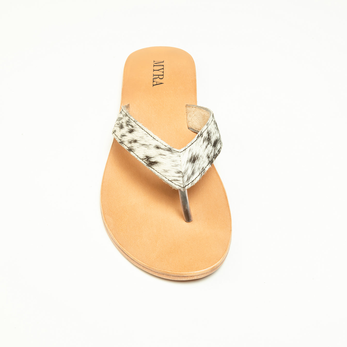 Echo Valley Hairon Leather Sandals in Spotted Ivory