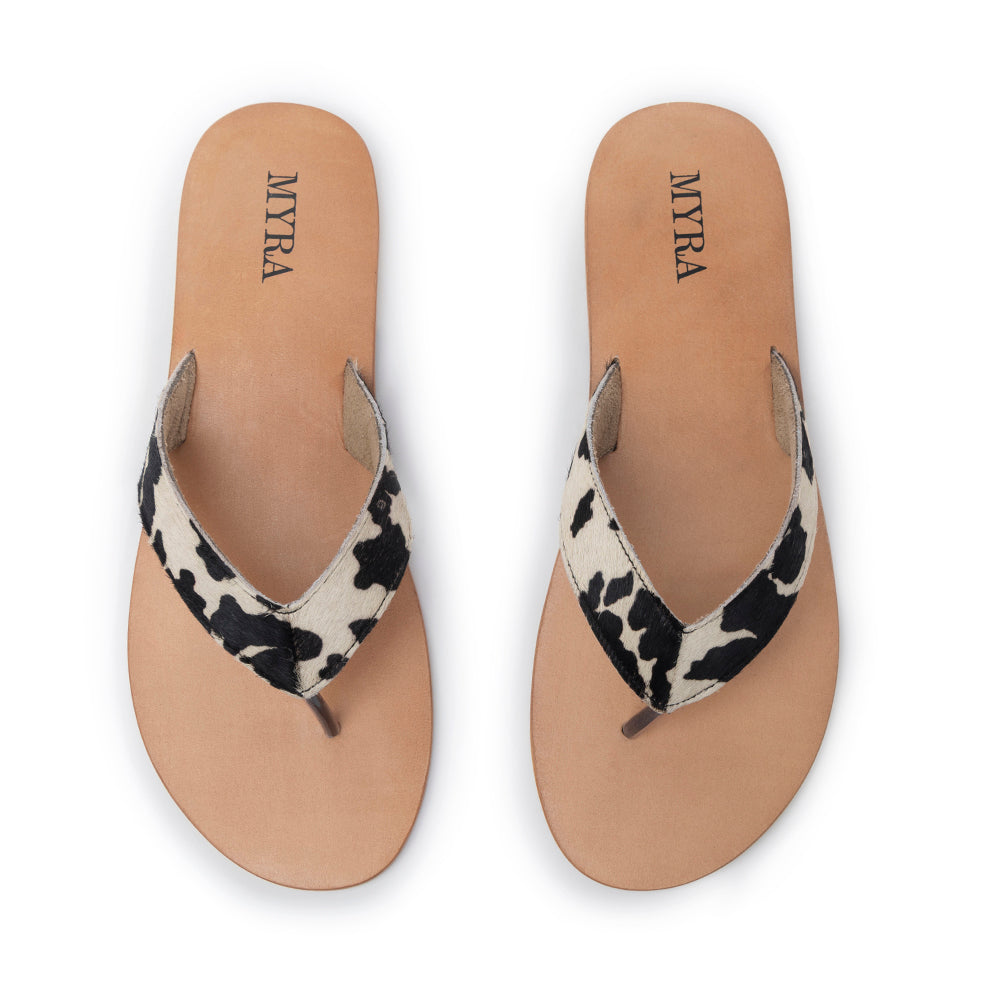 Echo Valley Hairon Leather Sandals in Spotted Ivory
