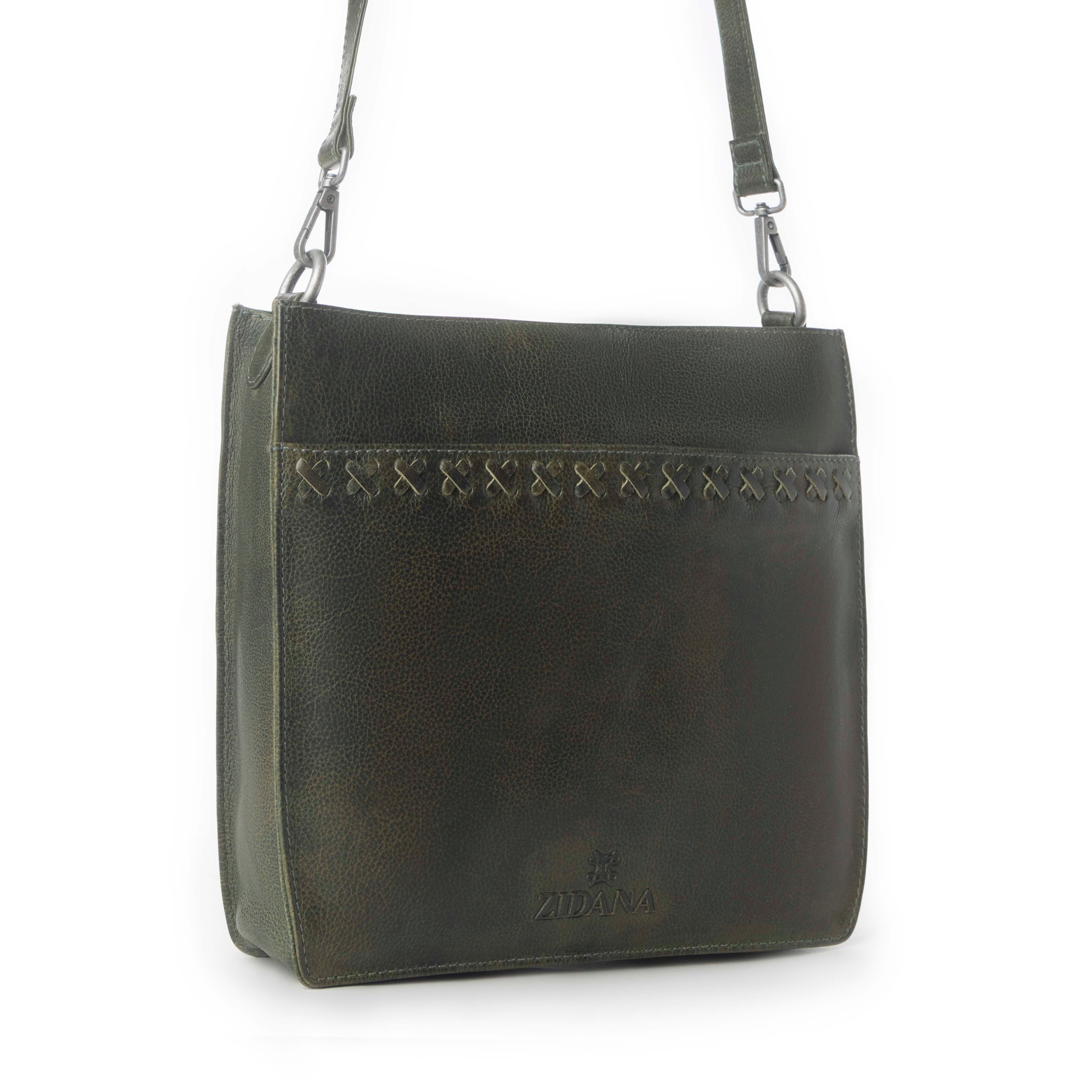 Myra Zidana Mirelle Woven Veg Tanned Leather Sling Bag in Oliva Nero